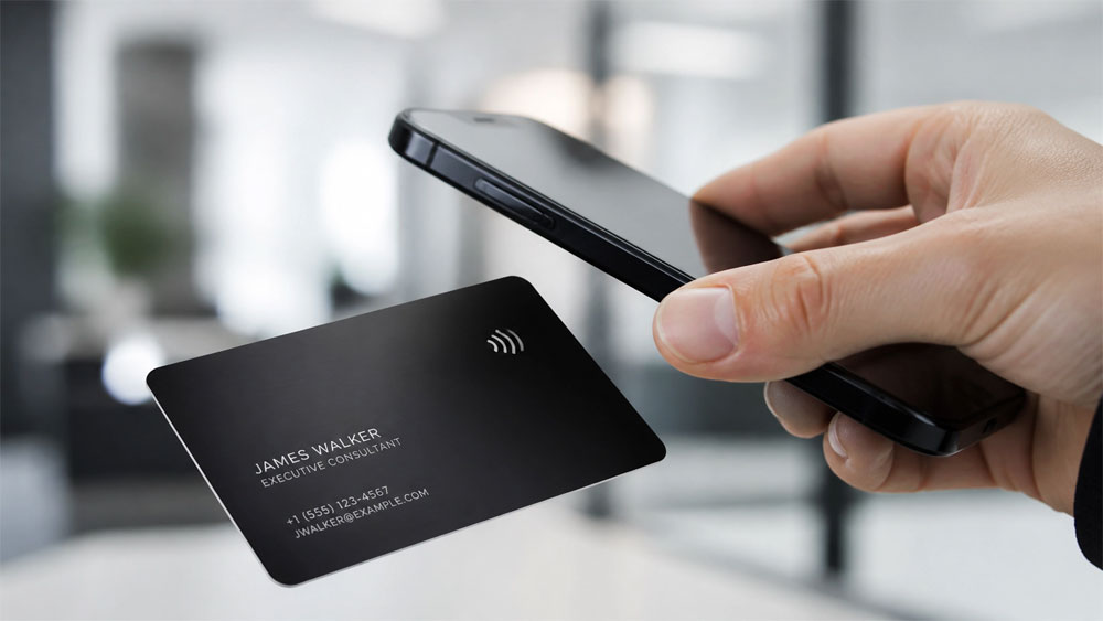 NFC business card being scanned by a smartphone